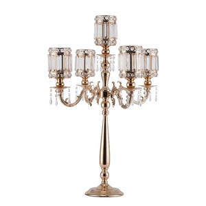 Candelabro de cristal dorado de 5 brazos para centros de <span class=keywords><strong>mesa</strong></span> de boda - Product Image 5