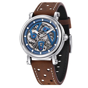 Benyar Men's <b>Skeleton</b> <b>Automatic</b> Mechanical <b>Watch</b> Luminous 50m Waterproof Brown Leather Strap Fashion Wristwatch - Product Image 5