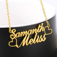 Collar Personalizado con 2 Nombres en Acero Inoxidable, Chapado en Oro de 18K, Cadena de Eslabones, Placa con Nombre, Estilo Hip Hop para Mujer, UIONEN 008
