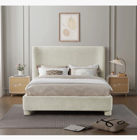 Lit rembourré en tissu bouclé style crème, taille personnalisée, lit de rangement doux, garantie 10 ans, panneau en mélamine