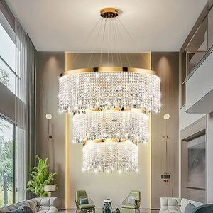 Moderno LED Crystal Drop Chandelier Dormitorio Sala de estar Comedor Anillo Lámpara Círculo Techo Luces colgantes - Product Image 3