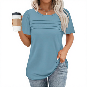 Ropa de Mujer para Verano, Ecológica, Transpirable, de Punto, Poliéster, Cuello Redondo Informal, Manga Corta, Color Liso, Secado Rápido, Corte Regular - Product Image 4