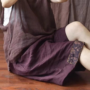 Casual Women's Cotton Linen Shorts High Waist Loose Flare Five Point Pants With Patchwork Design Breathable Summer Wear - Product Image 5