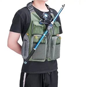 Chalecos de Pesca para Hombre con Espalda de Malla y Correa Ajustable en la Cintura, Porta Cañas de Pescar, Múltiples Bolsillos, Transpirable, Chaleco de Combate para Exteriores - Product Image 6
