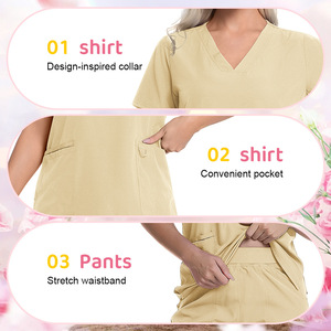 Unisex <b>Scrub</b> Set Short Sleeve Solid Color Work Uniform For Hospital Nurses Beige Green Rose Red Navy <b>Blue</b> <b>Blue</b> Size S XXL - Product Image 2