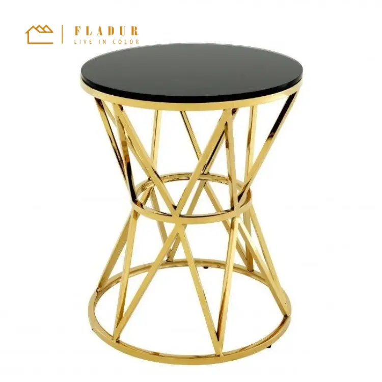 Luxury modern metal round gold glass top stainless steel metal small nightstand bed sofa side table living room bedroom