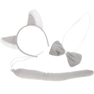 Set Costume da <span class=keywords><strong>Lupo</strong></span> Grigio B933 con Fascia per Capelli, Papillon in Peluche, Orecchie, Coda e Maschera per Cosplay e Feste di Halloween - Product Image 1