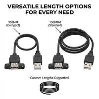 Cable de Extensión USB 2.0 de Alta Velocidad de 28AWG/26AWG 2C 1500mm con Montaje en Panel de PVC, Macho/Hembra, para Uso en Automóviles y Electrodomésticos