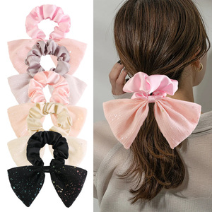 Coleteros de tela con lazo de alambre dorado, bonitos, de color liso, accesorios de moda para el cabello para mujer, uso en bodas, venta al por mayor - Product Image 2