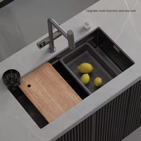 Nouveau évier de cuisine en acier inoxydable 304 grand bassin simple conception de cascade affichage numérique quatre liquides en nid d'abeille en relief pour la main