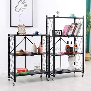 4-Tier Opvouwbare Keuken Staande Rekken Planken Metalen Opslag Opvouwbare Pantry Rack Met Wielen - Product Image 3