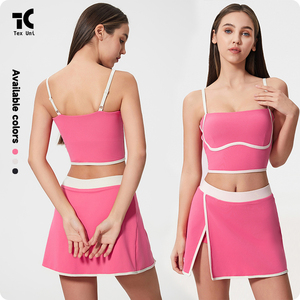 Jupe de sport doublée haut Impact antichoc débardeur à peine là bout à bout entraînement Capris femmes bloc de couleur Yoga ensemble - Product Image 3
