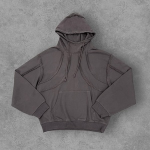 Custom Heavyweight 100% Cotton Oversize Deconstructed Hoodie for <b>Men</b> High Street Fashion Raw Edge Distressed Vintage <b>Sweatshirt</b> - Product Image 4