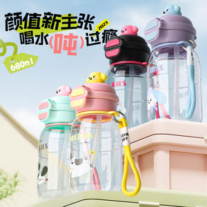 แก้วน้ำพลาสติกลายการ์ตูนน่ารัก พร้อมหลอดและฝาเปิดดื่มได้โดยตรง สำหรับนักเรียนและคู่รัก พกพาสะดวก ดีไซน์ทันสมัยสำหรับฤดูร้อน - Product Image 5