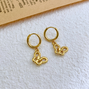 ต่างหูห่วงสแตนเลสสตีลสีทองแบบย้อนยุคต่างหูผีเสื้อชุบทอง18K 316L ขายส่ง - Product Image 5