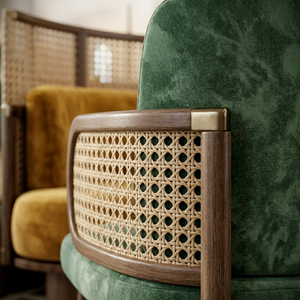 Chaise de restaurant intérieure de luxe personnalisée avec dossier en rotin, banquette ronde, table et chaises pour restaurant intérieur - Product Image 3