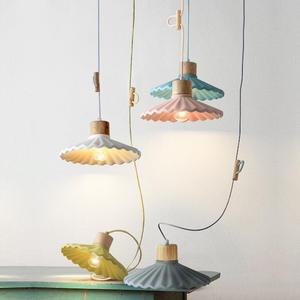 Luminaire suspendu plissé en ciment coloré de style nordique, E27, commande par interrupteur LED, pour l'éclairage d'entrée de maison - Product Image 1