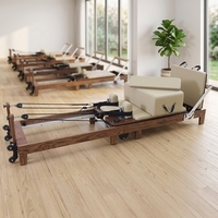 Mesin Reformer Pilates Kayu Walnut Lipat Stabilitas Unggul Elite Dark Wood Fitness Bed Peralatan Gym Rumah Profesional