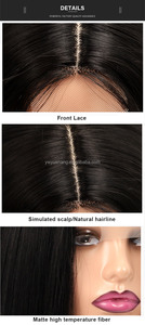 14 pouces 2.5x2 avant dentelle os droit Bob perruque de <span class=keywords><strong>cheveux</strong></span> synthétiques point culminant partie centrale simulé cuir chevelu perruque haute température - Product Image 5