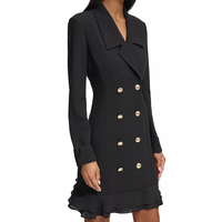 Nouvelle Arrivée Wisrise – Robe de Soirée Courte Noire Double Boutonnage en Tissu, Taille Naturelle, Élégante pour Femme