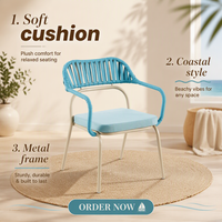 Chaise de jardin empilable avec cadre en acier, coussin amovible tressé en corde, idéale pour l'extérieur et compatible avec les conteneurs mixtes