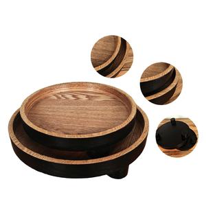 Élégant grand plateau artisanal en bois de teck de forme ronde en acacia avec poignée en métal pour SPA fruits secs cuisine café - Product Image 1