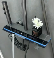 Nouveau prix : Ensemble de douche de salle de bain avec mitigeur, affichage numérique LED, pommeau de douche pluie, grande pression, 4 fonctions, en acier inoxydable