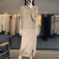 Femmes Hiver Cachemire Tricoté Chaud Jupe Courte Pull Costume Haute Flip Fork Robe