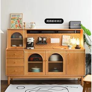 Aparador de madera maciza de estilo nórdico de 1.5 m con marco de madera de cerezo, almacenamiento y tomas de corriente para comedor. - Product Image 1