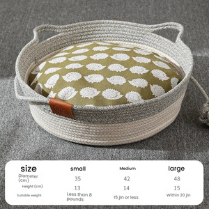 Panier <span class=keywords><strong>pour</strong></span> animaux de compagnie en corde de coton tressée à la main, style moderne, oreilles de chat, <span class=keywords><strong>pour</strong></span> chats et petits chiens, avec tapis en lin respirant et résistant aux griffures - Product Image 3
