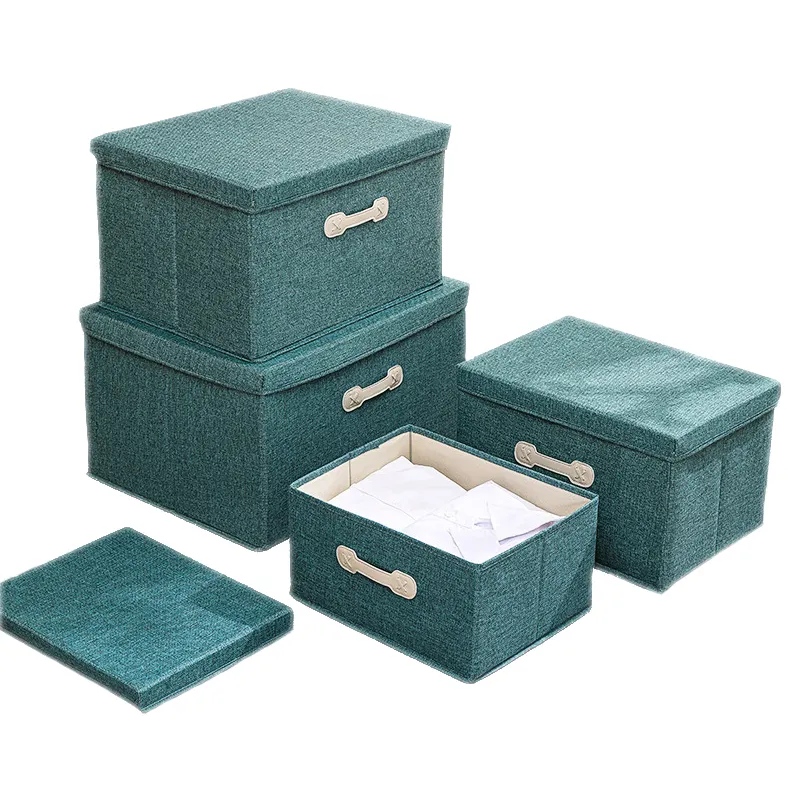 Cajas de almacenamiento grandes con tapas decorativas, cesta plegable de tela de lino y algodón para estantes de armario de dormitorio