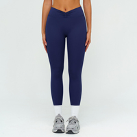 Leggings de yoga élastiques pour femmes, taille en V, couleur nude unie, anti-roulement, longueur cheville, extensibles dans quatre directions