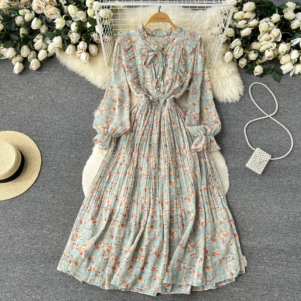 Spring Full Sleeve V-Neck Floral Casual Dress for Women