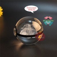 Serie de dibujos animados Venusaur K9 Crystal Pokeball Ball Regalo de recuerdo de vidrio duradero con luz de noche LED para decoración del hogar