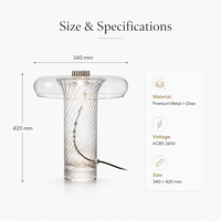 Lampe de table en verre soufflé à la main, spirale contemporaine, accent métallique doré, lumière d'ambiance pour hôtel, villa, éclairage d'intérieur, vente en gros