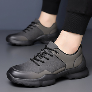 Chaussures en cuir décontractées et sportives pour hommes, grises et noires, à lacets, légères, pour le travail et les loisirs, couleur unie 9626 - Product Image 3