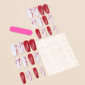 <span class=keywords><strong>Manicura</strong></span> <span class=keywords><strong>Francesa</strong></span> Elegante <span class=keywords><strong>y</strong></span> Lujosa con Bloques de Color Rojo <span class=keywords><strong>y</strong></span> Blanco Vibrantes; Uñas Artificiales Reutilizables - Product Image 3