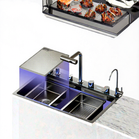 Évier de cuisine multifonctionnel en acier inoxydable, fait main, moderne, carré, brossé, poreux, grand, simple, avec robinet à trois trous
