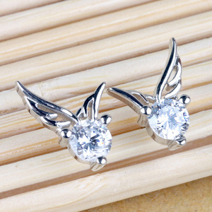 Fashion Womens Silver Plated Jewelry Angel <strong>Wings</strong> Crystal Ear Stud <strong>Earrings</strong> - Product Image 2
