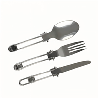 Ensemble de couverts pliables portables, couverts de camping en acier inoxydable avec pochette de transport, kit couteau fourchette cuillère pour pique-nique en plein air et voyage