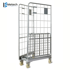 Vente en gros de chariots à cage en acier emboîtables en métal robuste entrepôt de stockage à sécurité totale conteneur à mailles pliable emballé par palettes - Product Image 6