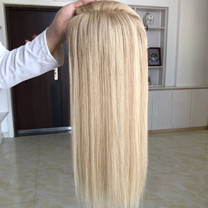 Wholesale in Stock 5x6.5 Silk Base <b>Clip</b> in PU Silicone Russian Human Hair Topper Blonde Color Silk Toupees for Hair Loss Women - Product Image 6