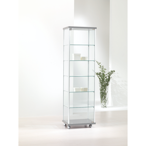 Vitrine moderne en verre 53x39x180cm, cadre en aluminium gris clair, 5 étagères réglables, portes verrouillables - Product Image 1