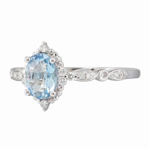 Bague de fiançailles en argent sterling S925 avec un design élégant et vintage, sertie d'une pierre ovale en aquamarine, style fleur, vente en gros - Product Image 2
