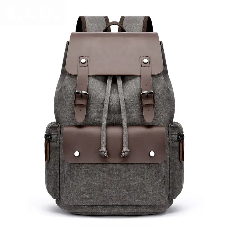 Hot-selling wholesale retro backpack bag small drawstring rucksack fashionable school men's canvas computer leather backpack