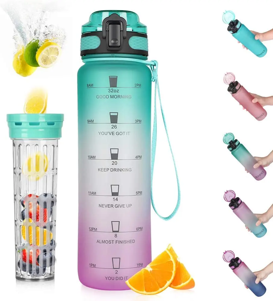 Nieuwe Mode Bpa-vrij Outdoor Tritan Motivatie Fitness Sport Drinken Fles Water Fles Met Fruit Zetgroep