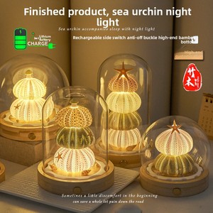 Lámpara Nocturna Recargable de Cristal con Forma de Erizo de Mar - Lista para Usar, Regalo para Niñas en Cumpleaños, San Valentín y Festival Qixi - Product Image 4