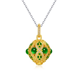 Colgante FYXL1259G con Plata de Ley 925 y Circonia Sintética, Colgante Esférico de Estilo Francés Antiguo con Trabajo Calado (Tres Colores) - Product Image 1
