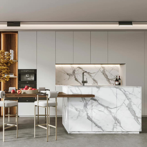 Custom Modern Modular L Shaped Kitchen Cabinet High Gloss Lacquer Finish Acrylic Plywood <strong>Doors</strong> Soft Close Hinges Faucet Marble - Product Image 6