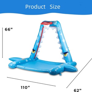 สระน้ำเป่าลมรูปฉลาม PVC พร้อมห่วงบาสเก็ตบอล ขนาด 110*62*66 นิ้ว พร้อมลูกบอลสำหรับเด็กเล่นกลางแจ้งในสวน - Product Image 2
